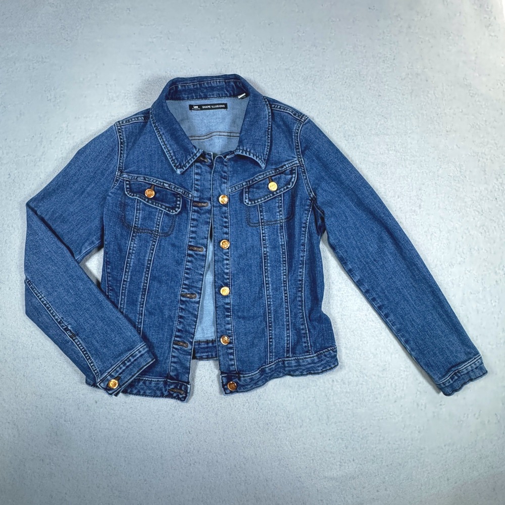 Vintage Dark Indigo Contour Denim Trucker Jacket Lee Riders Womens M Western